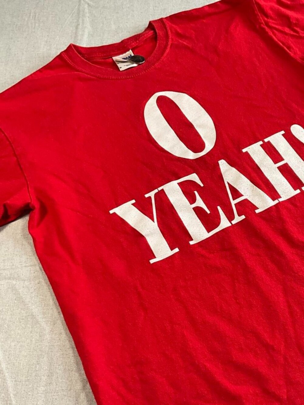 Y2K Gildan Ultra Cotton Red O Yeah Romans 8:15 Scripture Spiritual Tee (Medium)